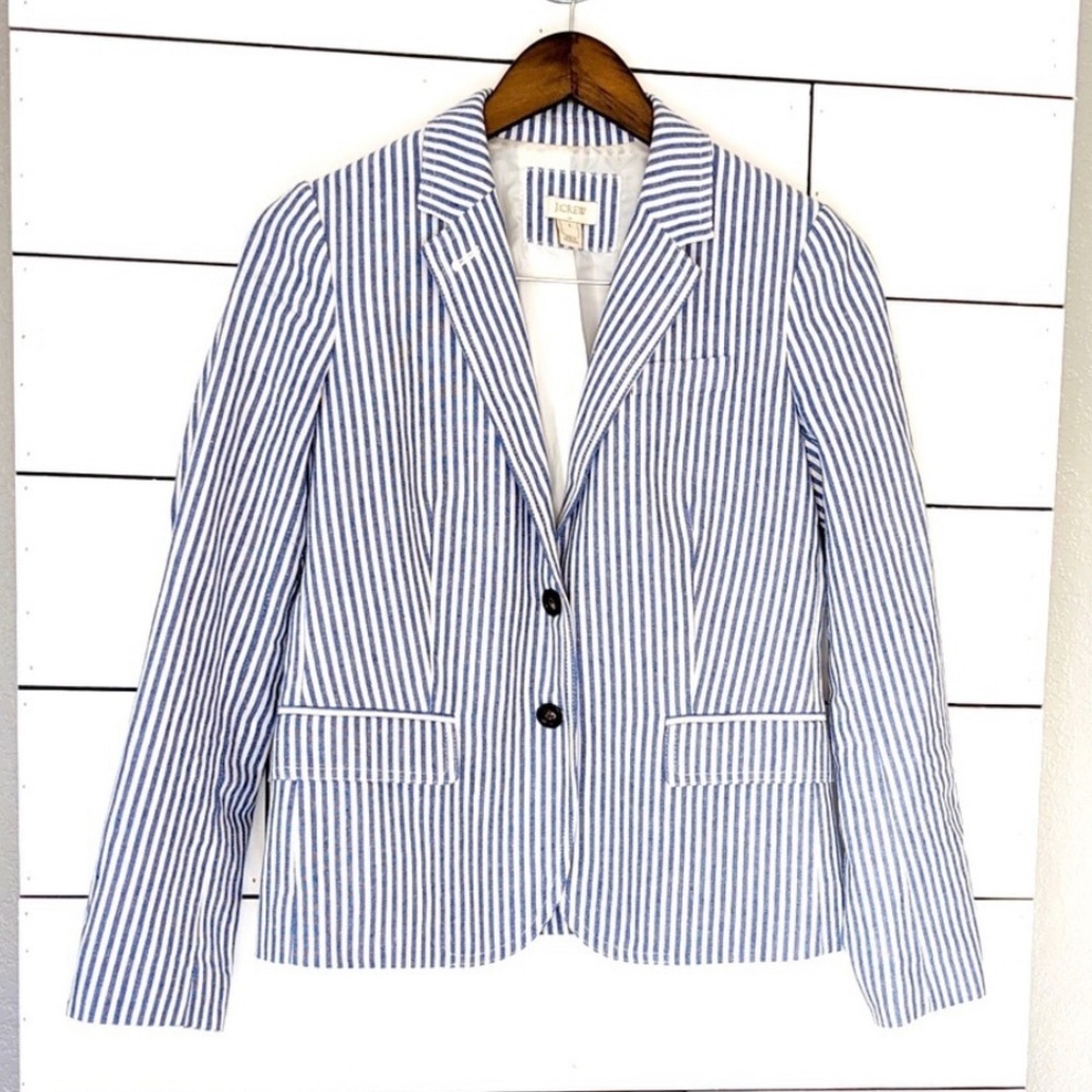 J.Crew Blue and White Pinstripe Blazer Women 4